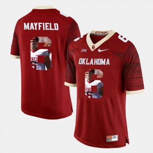 For Men's Oklahoma Sooners #6 Baker Mayfield Crimson Player Pictorial Jersey 864676-658
